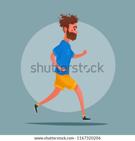 Running. Sporty character. Cartoon vector illustration. Person is training. Funny man runs.