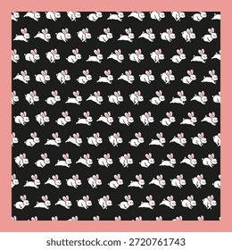 Conejito blanco de primavera en patrón oscuro. Perfecto para la tela de los niños, decoración de la guardería, temas de Pascua, papelería, papel de regalo, y diseños de animales juguetones.