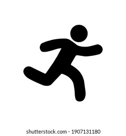 Running sprinter man flat illustration with motion track lines,abstract silhouette symbol, simple runner trail shape, linear outline icon design isolated on white sign. Escape. Vector EPS 10