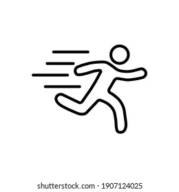 Running sprinter man vector illustration with motion blur track lines,abstract silhouette symbol, simple runner trail shape, linear outline icon design isolated on white sign. Escape. Vector EPS 10