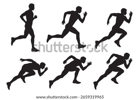 Running sprinter silhouette sequence black and white