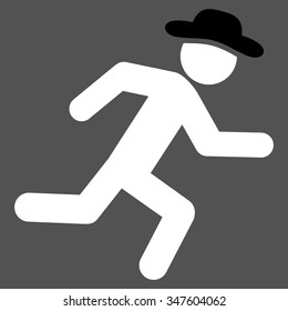 Running Spy vector icon. Style is bicolor flat symbol, black and white colors, rounded angles, gray background.