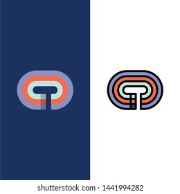 Running, Stadium, Surface, Track  Icons. Flat and Line Filled Icon Set Vector Blue Background