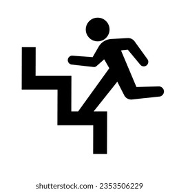 Running up stairs person icon. Vector.