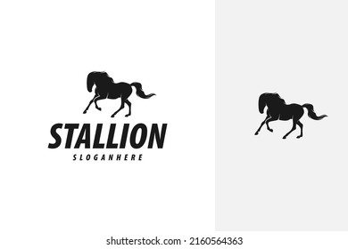 running stallion horse silhouette logo design vector