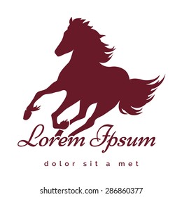 Running Stallion logo or emblem. Only free font used. Isolated on white background.