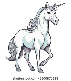 Running stallion in meadow, symbol of freedom over white