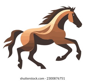 Running stallion silhouette symbol of freedom over white