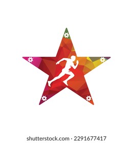 Running star with gear Aico vector logo design. Runner and star icon logo design.