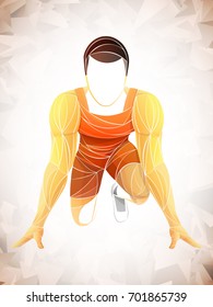 Running start, athlete,vector. Athlete running on athletic racetrack. Sport backgrounds. Sprinter on the start line of the track befor the dramatic sky.