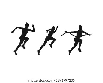 Laufender Schritt, geben Sie niemals grafischen Vektorgrafik auf. Satz von Silhouetten von Laufenden Männern und Frauen. Aktive Menschen. Silhouetten von Laufenden Männern und Frauen. Lauf, Läufer, Sport. Sportkomplex für Männer und Frauen.