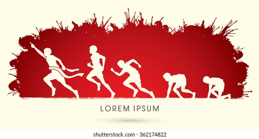 Running step, Never Give up, designed using grunge brush on splash blood background graphic vector.