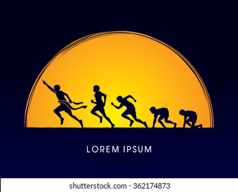 Running step, Never Give up, designed on moonlight background graphic vector.
