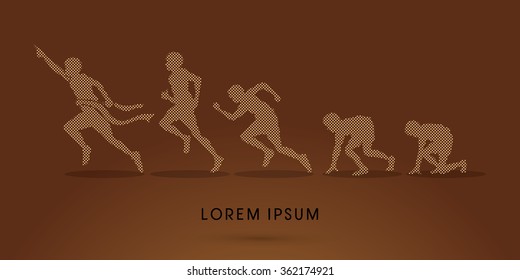 Running step, Never Give up, designed using dot graphic vector.