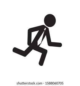 running stick man in tie isolated on white background