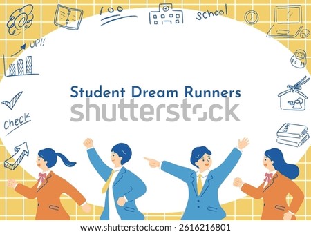 Running Students and Hand-Drawn Icons
