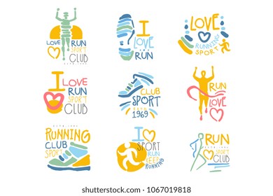 Running Supporters And Run Fans Club For People That Love Sport Set Of Colorful Promo Sign Design Templates