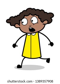 Running with Surprised Face - Retro Black Office Girl Cartoon Vector Illustration