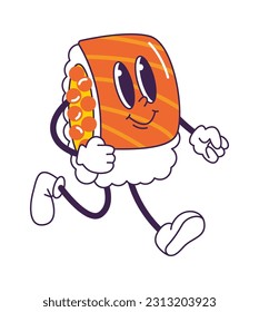 Running Sushi Roll Character Vector Illustration