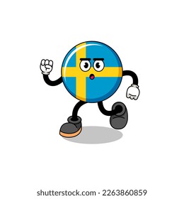 running sweden flag mascot illustration , character design