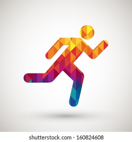 running symbol with colorful diamond, vector illustration.