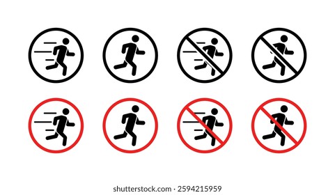 Running symbols and no running icons set in black and red. Vector icon