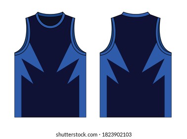 Running Tank Top Design Navy/Blue Color Vector.Front And Back View.