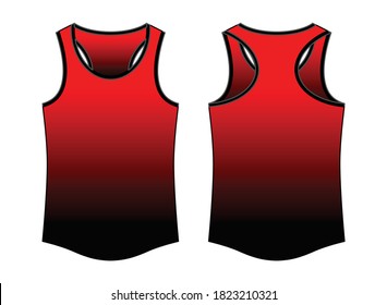 Running Tank Top Design Red/Black Gradient Sublimation Style Vector.Front And Back View.