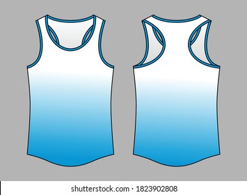 Running Tank Top Design White/Blue Gradient Sublimation Style Vector.Front And Back View.