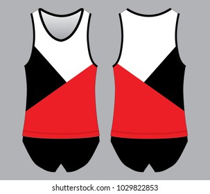 Running Tank Tops Design Triangle Style Red/Black/White Colors.Front And Back Views.