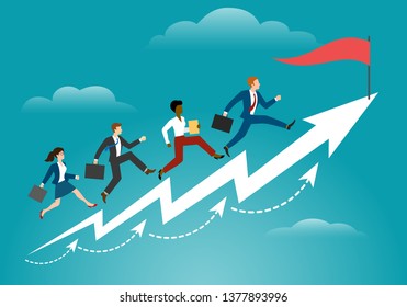 Running to target. Business persons racing to success corporate professional reaching, ambition goals and winning vector concept