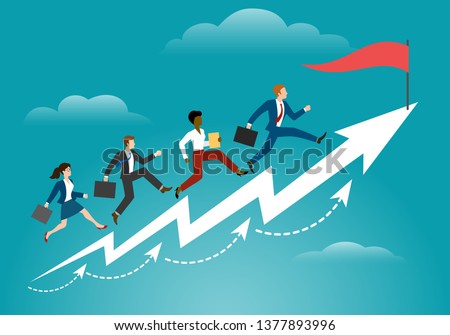 Running to target. Business persons racing to success corporate professional reaching, ambition goals and winning vector concept