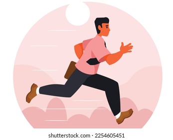 Running teacher. The teacher is late for the lecture. Worker rushing to work. Vector graphics