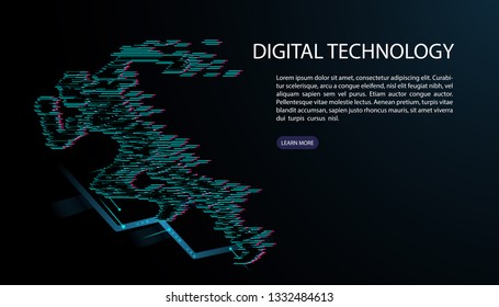 running technology, Innovations systems connecting people and robots devices. Future technologies in automatics cyborg systems and computers industry from awesome internet developments.