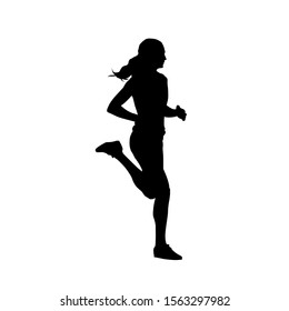 Running tennager girl, isolated vector silhouette