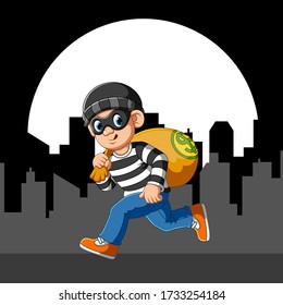 Running thief with eye mask of illustration