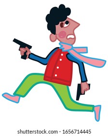 running thief holding two hand guns. vector