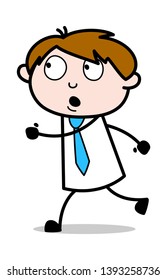 Running and Thinking a Plan - Office Salesman Employee Cartoon Vector Illustration﻿