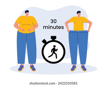 Running for thirty minutes every day can make weight loss, vector illustration.