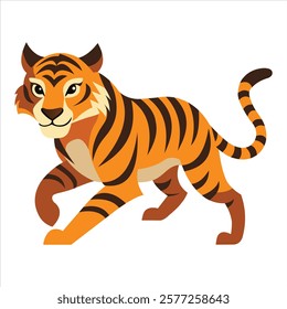 Running Tiger Forward on White Background