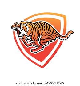 Running Tiger Logo Design with Angry Face for Energy and Fast Purposes Ilustration
