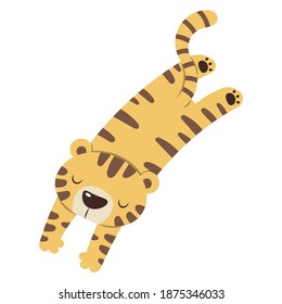 Dibujo de ilustración vectorial de tigre en ejecución aislado en fondo blanco. Dibujo vectorial del tigre saltando. Dibujo de tigre pastel.