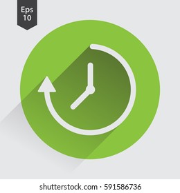 Running Time Icon. Simple Sign Of Clock Hands And Arrow. Vector Illustrated Symbol