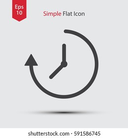 Running Time Icon. Simple Sign Of Clock Hands And Arrow. Vector Illustrated Symbol