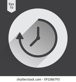 Running Time Icon. Simple Sign Of Clock Hands And Arrow. Vector Illustrated Symbol