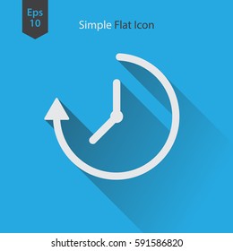 Running Time Icon. Simple Sign Of Clock Hands And Arrow. Vector Illustrated Symbol