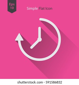 Running Time Icon. Simple Sign Of Clock Hands And Arrow. Vector Illustrated Symbol