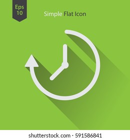 Running Time Icon. Simple Sign Of Clock Hands And Arrow. Vector Illustrated Symbol