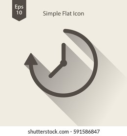 Running Time Icon. Simple Sign Of Clock Hands And Arrow. Vector Illustrated Symbol