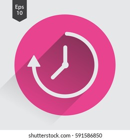 Running Time Icon. Simple Sign Of Clock Hands And Arrow. Vector Illustrated Symbol